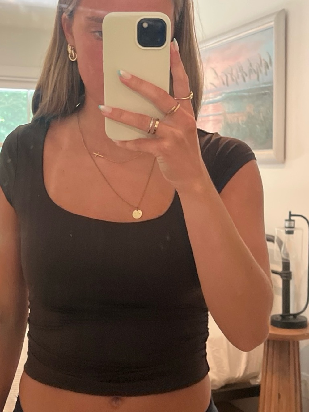 SHEIN Brown scoop Neck Cap-Sleeve Crop Top
